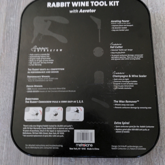Rabbit Wine Tool Kit - 6 piece Corkscrew, Aerator, Foil Cutter, Sealer, Pourer - Picture 3 of 3